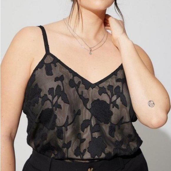 Women’s Torrid 2 Nude Black Lace Sophie Clip Chiffon Swing Cami 2X 2XL XXL - Picture 1 of 13